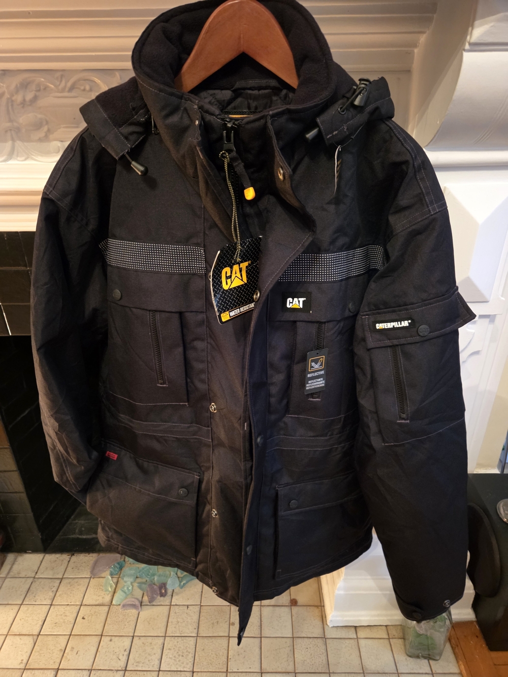 CAT Caterpillar Insulated Work parka jacket LT Men's Black Reflective NWT